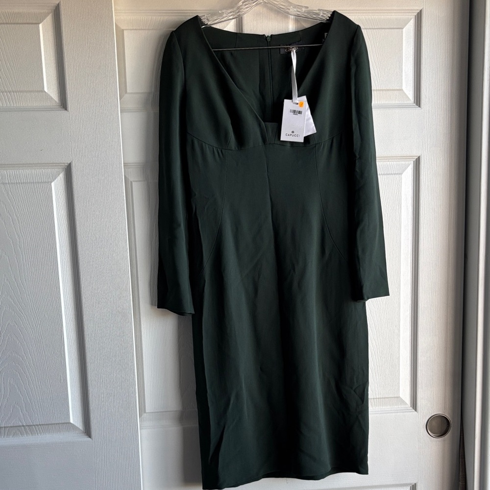 NEW Roberto Capucci Classic Dark Green Long Sleeve Midi Dress
